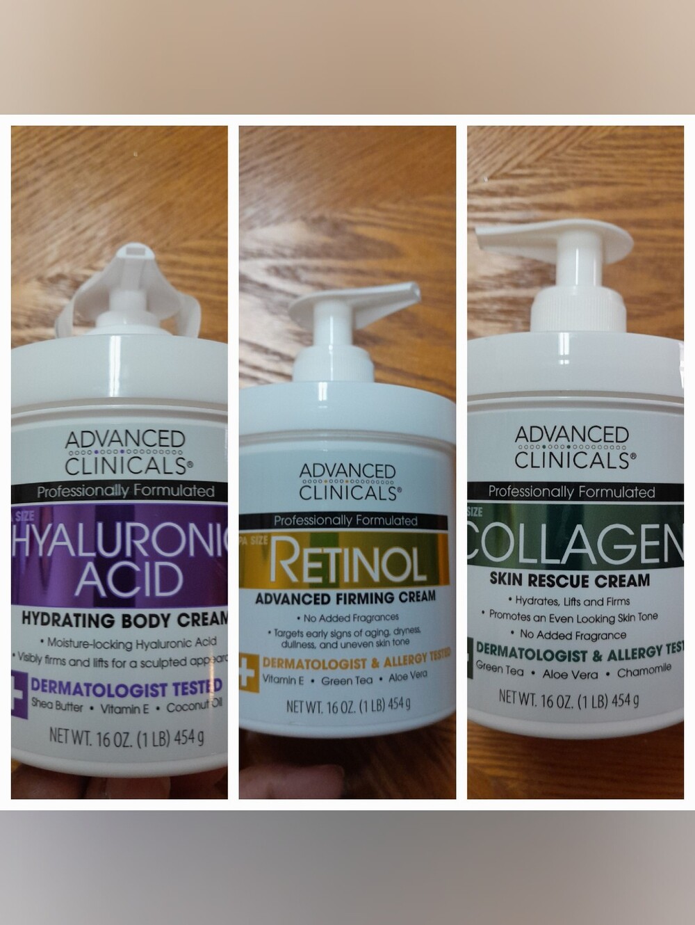 Advanced Clinicals 3 Hyaluronic Acid,Retinol,Collagen Beauty Bundle NWT Size16oz